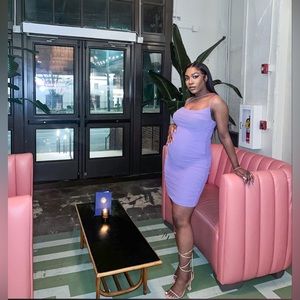 Purple cross neck midi dress